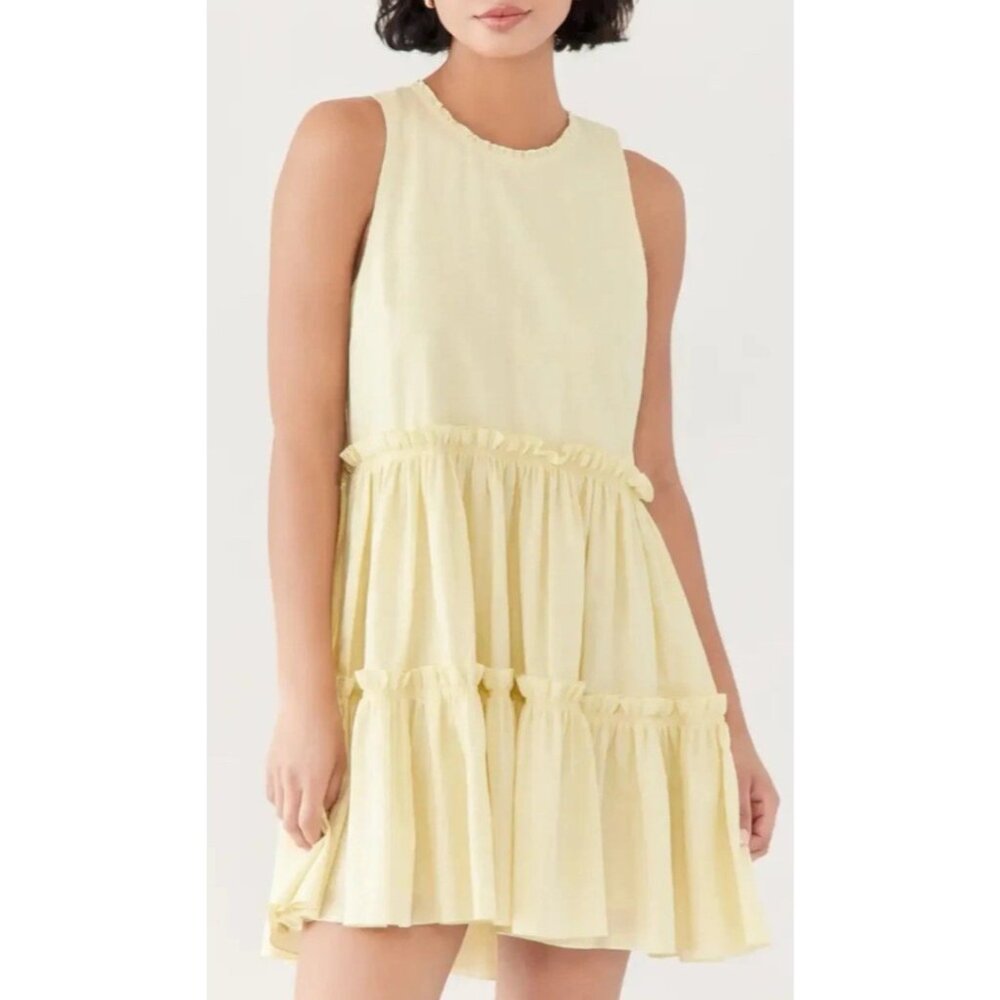 CINQ a SEPT sz Medium 100% Cotton Tiered Mini Dress Yellow Ruffle Graduation